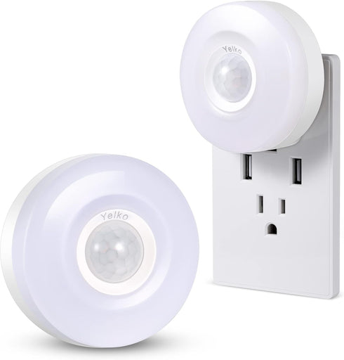 YELKO Motion Sensor Night Light - 6000K White Anti-Glare Plug in LED