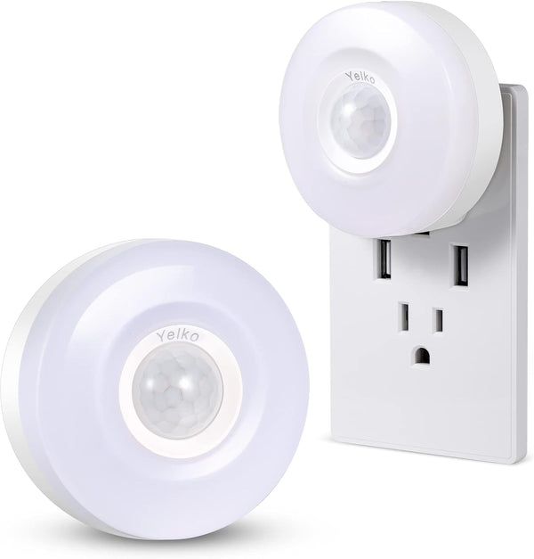 YELKO Motion Sensor Night Light - 6000K White Anti-Glare Plug in LED