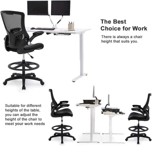 PayLessHere Drafting Chair Ergonomic Tall Office Chair Standing Desk Chair with Flip Up Arms Foot Rest Back Support