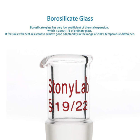 StonyLab Borosilicate Glass Pour Out Adapter, Liquid Pouring Adapter with 19/22 Ground Inner Joint for Laboratory Supply