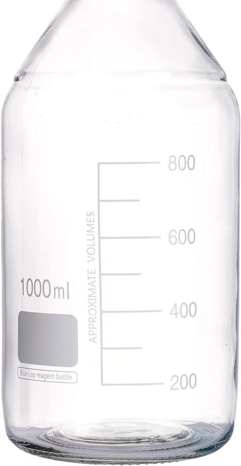 4 Pieces 1000 mL Graduated Round Glass Bottles with GL45 Orange Polypropylene Screw Cap for Media/Storage