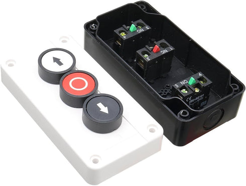 Hitommy 3-Button Control Station with Up Down Arrows, Stop Button, White and Black Housing, Industrial Push Button Box