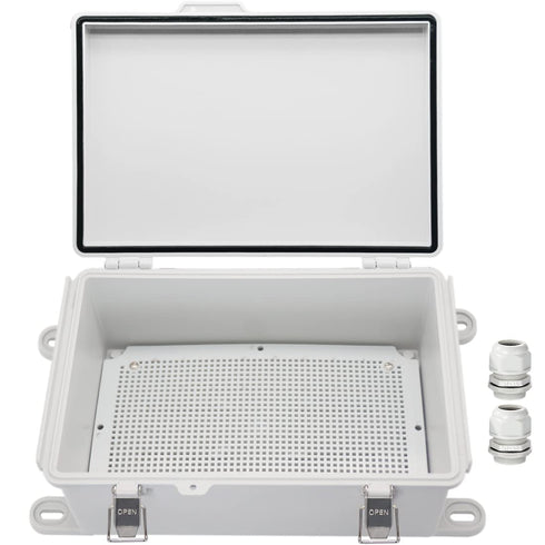 Zulkit Junction Box, IP67 Waterproof Electrical Box with Hinged Cover, Stainless Steel Buckle, Grey Plastic Enclosure
