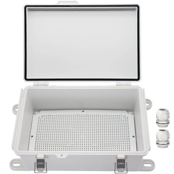Zulkit Junction Box, IP67 Waterproof Electrical Box with Hinged Cover, Stainless Steel Buckle, Grey Plastic Enclosure
