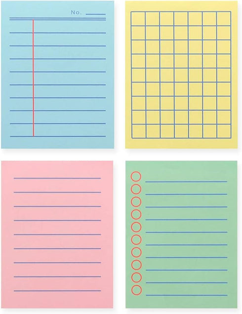 Monolike Memopad Boldline Color Design SET, 4 Packs, 100 Sheets Per Pad, Total 400 Sheets