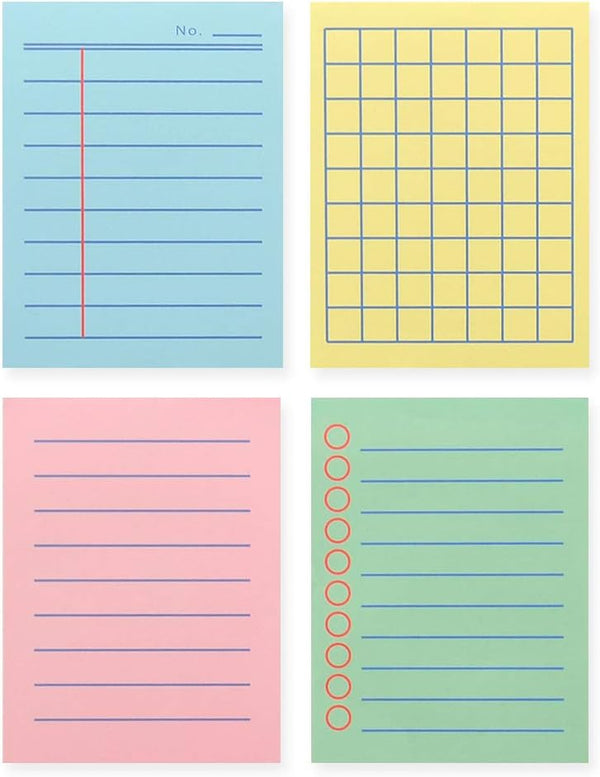 Monolike Memopad Boldline Color Design SET, 4 Packs, 100 Sheets Per Pad, Total 400 Sheets