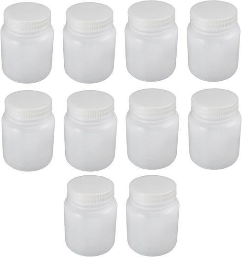 Othmro 10Pcs 300ml PE Plastic Lab Cylindrical Chemical Reagent Bottle, Wide Mouth Sample Sealing Liquid Storage