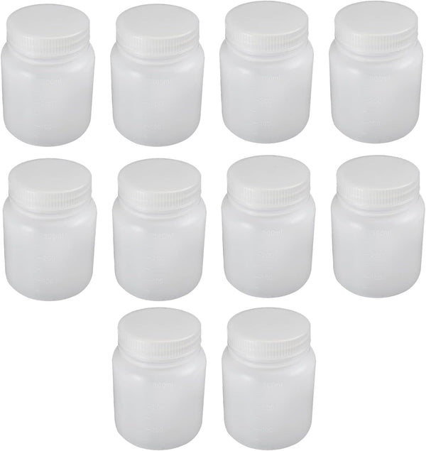Othmro 10Pcs 300ml PE Plastic Lab Cylindrical Chemical Reagent Bottle, Wide Mouth Sample Sealing Liquid Storage