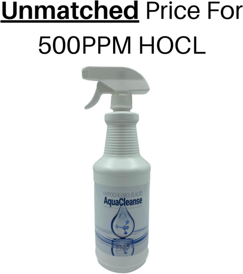 Hypochlorous Acid Spray - 500PPM 32oz Bottle For Cleaning - Dental & Medical Professionals Choice - All Natural HOCL Surface Cleaner - ULV Fogger Solution - Convenient Spray Bottle | Made In USA