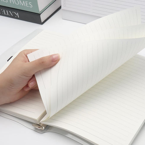Clear A5 Refillable Notebook Binder with 90 Sheets Lined Paper, Silver 6-Ring Soft Transparent PVC Cover