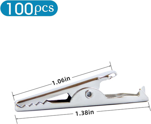 100pcs Metal Alligator Clip, 35mm Spring Clamps Test Line Crocodile Clip Silver Tone Alligator Clips Nickel Plated Crocodile Clamps, Used In Laboratory Electric Testing Work And Cable Lead Clip