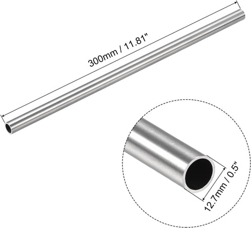uxcell 304 Stainless Steel Tube, OD 12.7mm x 1mm Wall Thick 300mm Length Capillary Metal Tubing for Industry Machinery