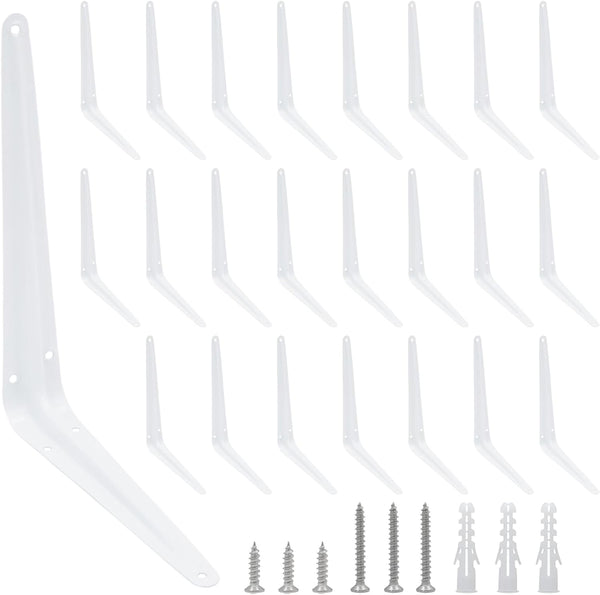Mormchlots 24Pcs 10 x 8 Inch White Shelf Brackets, Heavy-Duty Metal Steel Corner