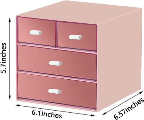 Desk Organizer with 4 Drawers, Plastic Storage Box for Office, School, Home, Dressing Table, and Desktop (Pink)