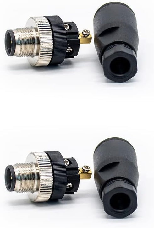 2 Pcs M12 Connector 5 Pin Male A-Code Unshielded Field Installable Connector, Straight Male Plug for Industrial Sensor