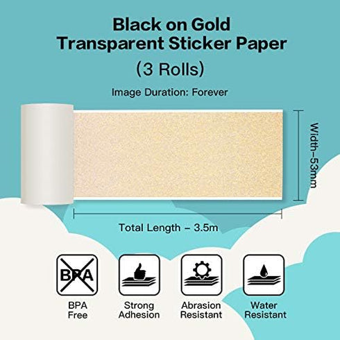 Phomemo Golden Self-Adhesive Thermal Paper - Glossy Printable Sticker Paper for M02/M02 Pro, 50mm x 3.5m
