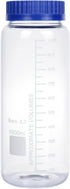 Moonetto 2 Pack 1000 mL Wide Mouth Graduated Round Borosilicate Glass Bottle with GL70 Blue Polypropylene Screw Cap