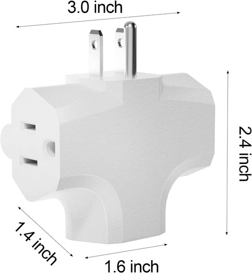 3 Plug Outlet Adapter (T-shaped),Heavy Duty Outlet Extender T-Shaped Adapter Grounded Wall Adapter, Turn 1 to 3 Outlet, UL Certified, White (3PACK)