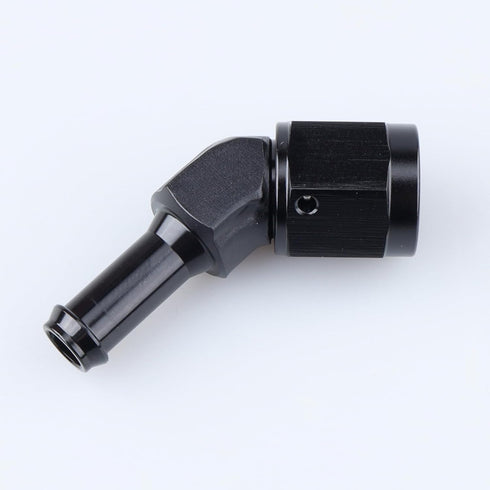 Black Aluminum 45 Degree Female AN6 to 5/16" Swivel Hose Barb Fitting, 6AN to 5/16 inch Barb