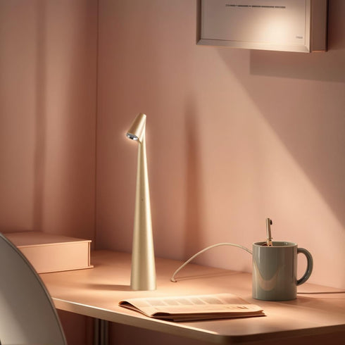 Fluxora 3 Rechargeable Desk Lamp, Cordless Metal Table Light with Brightness Levels, Portable Gold Night Light