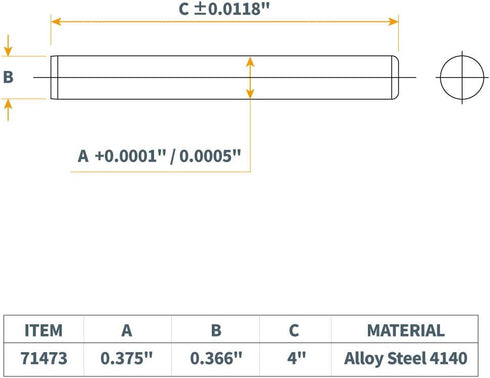 POWERTEC 71473 Hardened Steel Dowel Pins 3/8 Inch, Heat Treated for Accurate Alignment – 4 Pack