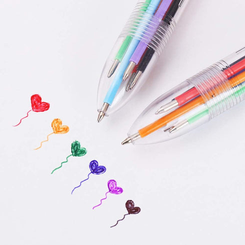 Hutou 0.5mm 6-in-1 Multicolor Ballpoint Pen - 6 Colors Retractable for Kids Party Favors (12 Pack)