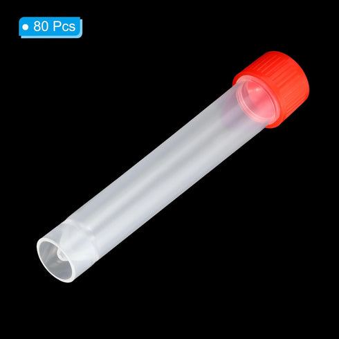 PATIKIL 10mL Plastic Test Tubes, 80 Pack Graduated Vial Container with Red Clear Screw Cap