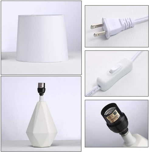 SOTTAE Modern Small Ceramic Table Lamp, White Irregular Geometric Bedside Table lamp for Bedroom,Nightstand Lamps