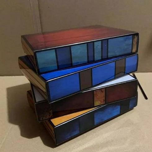 Generic Stained Glass Stacked Books Lamp Night Light,Vintage Nightstand Desk Book Lamps for Living Room, Reading Nook