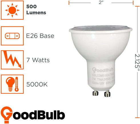 GoodBulb MR16 LED Light Bulb, 7-Watt (50W Equivalent), Dimmable, 5000K Daylight White, 500 Lumens, GU10 Base, 6 Pack