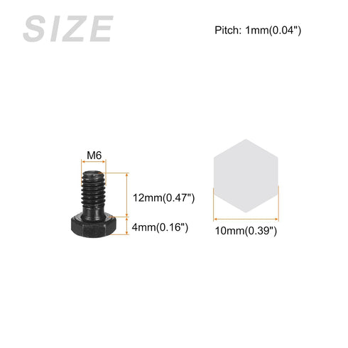 Hex Bolts (M6-1x12mm) 25Pcs, 12.9 Grade Fully Threaded Carbon Steel Black Oxide Coarse Thread UNC Hex Head Screw Bolt -