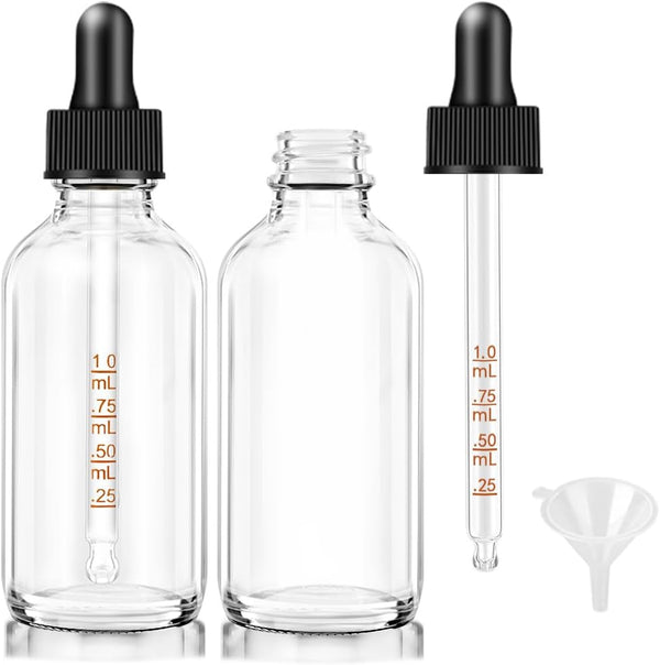 2 oz Clear Glass Dropper Bottle 2 Pack, Leakproof Tincture Bottles with Measured Dropper, Labels & Funnel