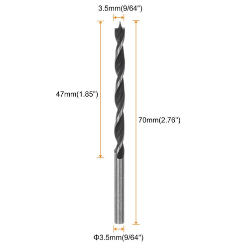 20pcs Brad Point Drill Bits 3.5mm(9/64") Dia Straight Round Shank Metric Brad Point Spiral Twist Drill Bits for Softwood Hardwood Plywood Plastic Rubber, Black