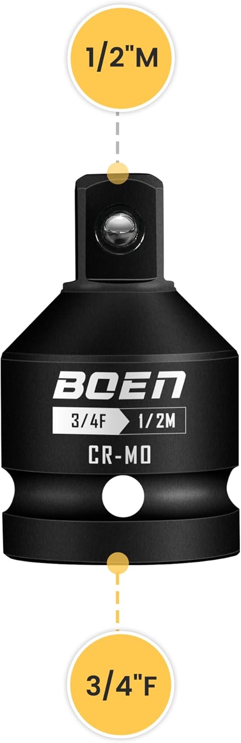BOEN 3/4"F to 1/2"M Impact Socket Adapter, Cr-Mo Steel,Socket Adapter Set for Impact Driver Conversions