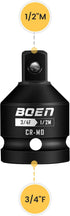 BOEN 3/4"F to 1/2"M Impact Socket Adapter, Cr-Mo Steel,Socket Adapter Set for Impact Driver Conversions