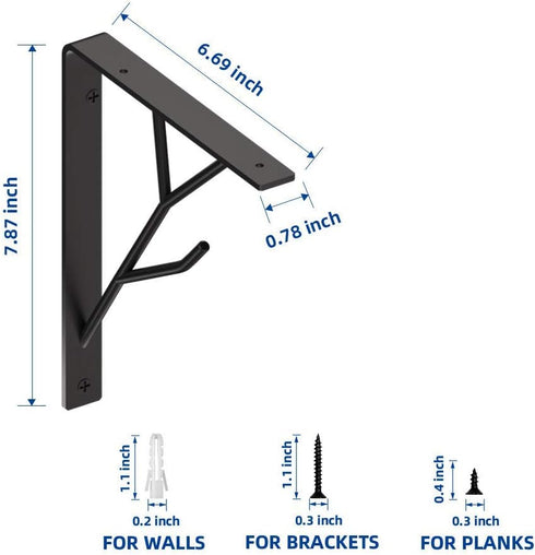 8 Inch 4 Packs Mocomax Decorative Shelf Brackets, Heavy Duty Floating Shelves, Wall Mount Shelving Bracket, Hardware L