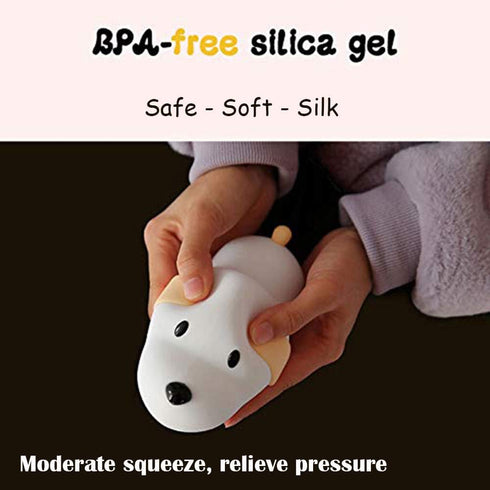 LED Kids Night Light, Cute Puppy Soft Silicone Baby Nursery Lamp-USB Rechargeable, Color Temperature and Brightness