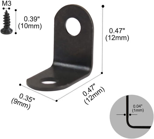 60pcs 12x12mm uxcell Angle Bracket Metal Black Corner Brace Fastener L Shaped Right Angle Brackets Corner Protector