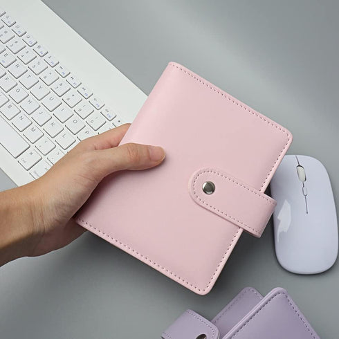 Pink A7 Binder Wallet Macaron Colored PU Leather Budget Binder Planner Organizer 6 Rings Loose Leaf Notebook Folders with Snap Button for Traveller Journal Filler Folder(A7, Pink) by NatSumeBasics