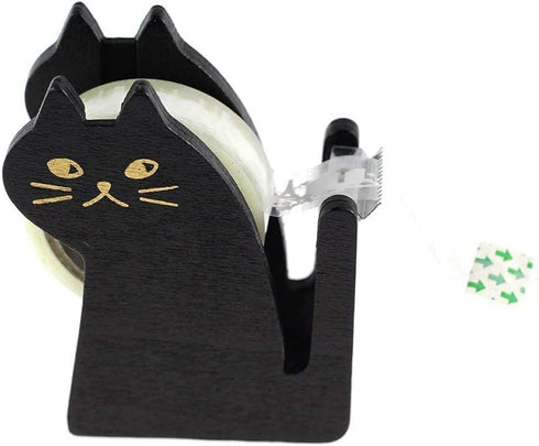 Cute Cat Tape Dispenser, Vintage Wooden Kitty Tape Cutter with 1 Roll Tape for Home Office, Students, Girls, Boys