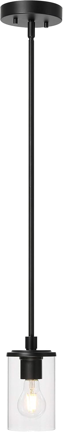 XiNBEi Lighting Mini Pendant Light, 1 Light Kitchen Pendant with Glass, Modern Black Adjustable Ceiling Lighting