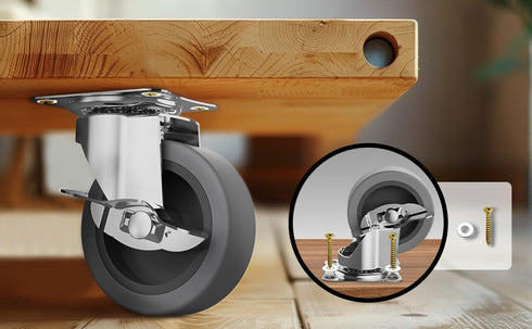 3 Inch Set 4, Caster Wheels, Casters of Heavy Duty Caster with Brake, Locking Castors with Rubber WheelPlate Swivel