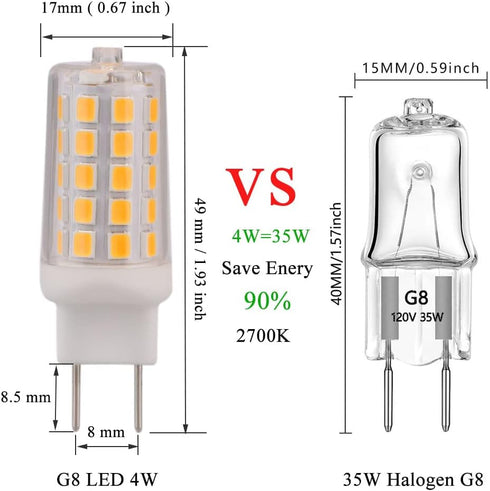 4W G8 LED Bulb Dimmable Soft White 2700K Equivalent to G8 Halogen Light Bulbs 35W, G8 Base 2Pin T4 JCD Type for Under Counter, Under-Cabinet Light & Puck Light, 5-Pack by KAPATA