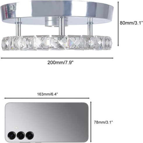 Modern Mini Led Chandelier Semi Flush Mount Crystal Lighting Ceiling Crystal Lamp for Bedrooms Dinning Rooms