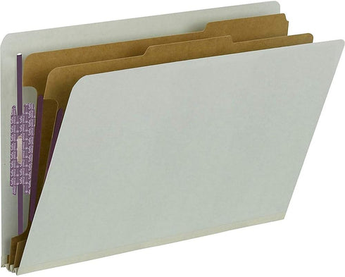 Smead 100% Recycled End Tab Pressboard Classification File Folder, Legal Size, Gray/Green, 10 per Box