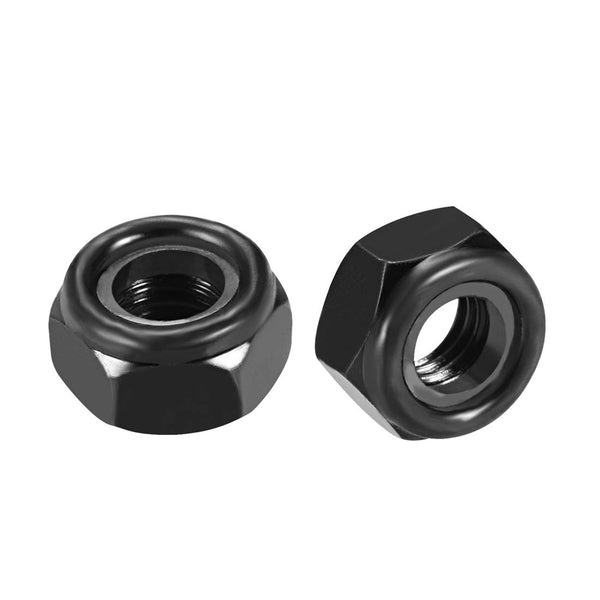 uxcell M10 x 1.5mm Hex Lock Nuts - Carbon Steel Nylon Insert Self-Locking Nuts for Fasteners, 10Pcs Black