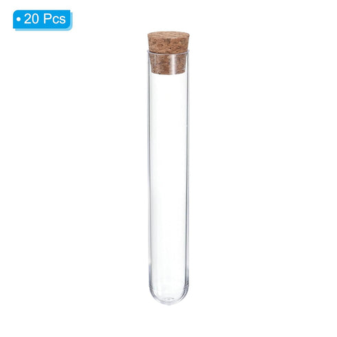 PATIKIL 10ml Plastic Test Tubes with Cork Stoppers, 20Pcs, 100x16mm for Scientific, Party Decoration, Candy Storage