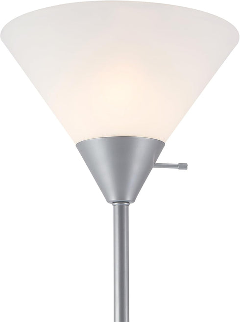 677150 72" Globe Electric Elliott Floor Lamp, Silver, White Plastic Shade, On/Off Rotary Switch on Shade, Standing