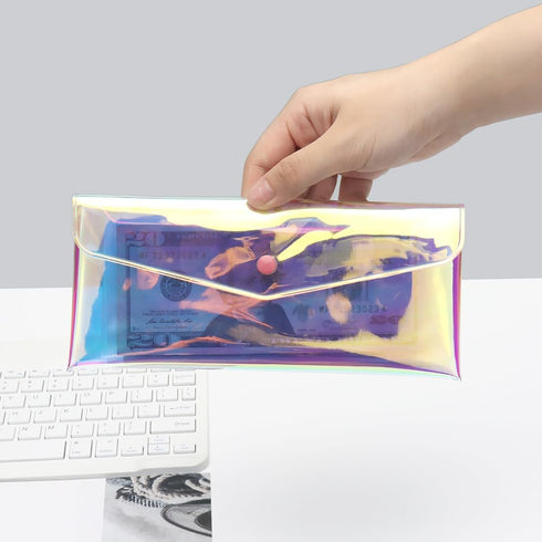 Cash Envelopes Wallet Set with Clear Rainbow Wallet, 6PCS Cash Divider, Pocket Cash Envelopes, and Tab Stickers for