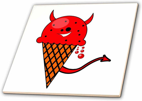 3dRose Cute Kawaii Devil Ice Cream Cone 12 Inch Ceramic Tile